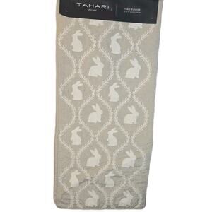 Tahari Easter Table Runner Shabby Chic Farmhouse Bunny Embroidery NWT Shimmer